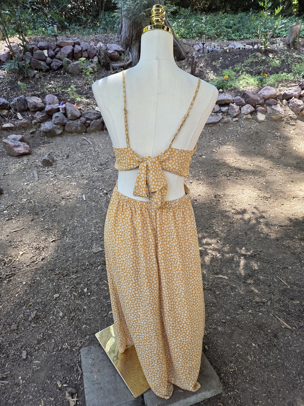Sage The Label Yellow‎ Floral Midi Slip Dress with Side Slit Size Large